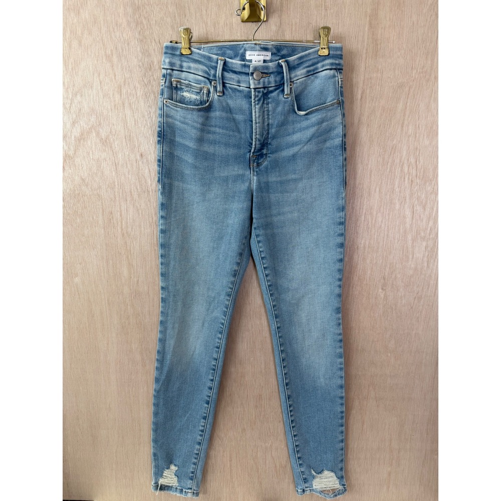 Good American Good Legs Skinny Jeans 4/27 Indigo506 Distressed GLCH960T